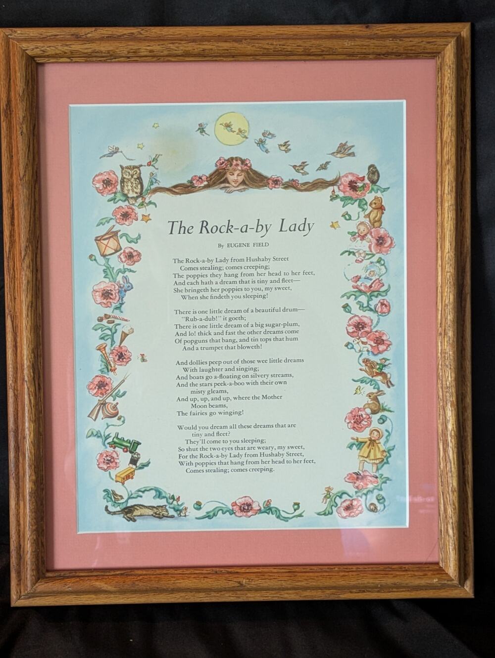 Vintage Framed "The Rock-a-by Lady" Eugene Field Nursery Print 13x16